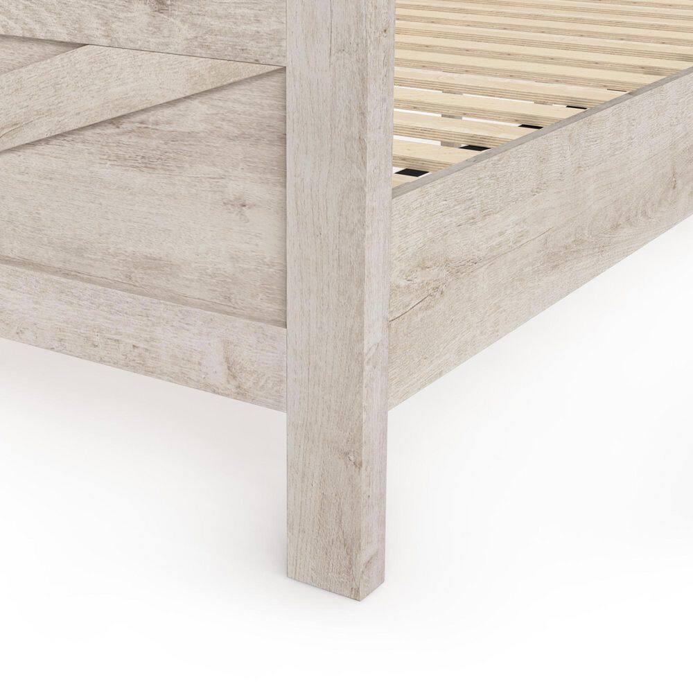 Rustic White Engineered Wood Frame King Size Platform Bed with Headboard, Footboard, and Under Bed Storage - thumbnail 8