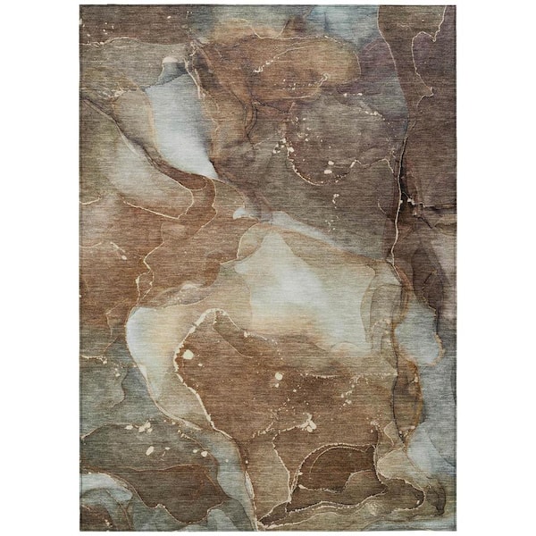 HomeRoots Brown 3 ft. x 5 ft. Woven Abstract Polyester Rectangle Indoor/Outdoor Area Rug