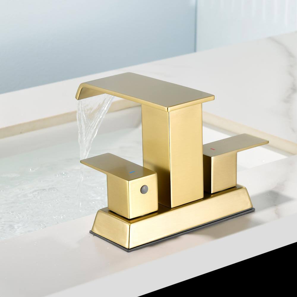 Brushed Gold Stainless Steel Double Handle Bathroom Faucet