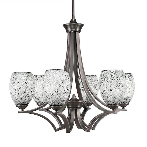 Unbranded Clevelend 6-Light Graphite Round Chandelier with 5 in. Black Fusion Glass Shades, No bulbs included