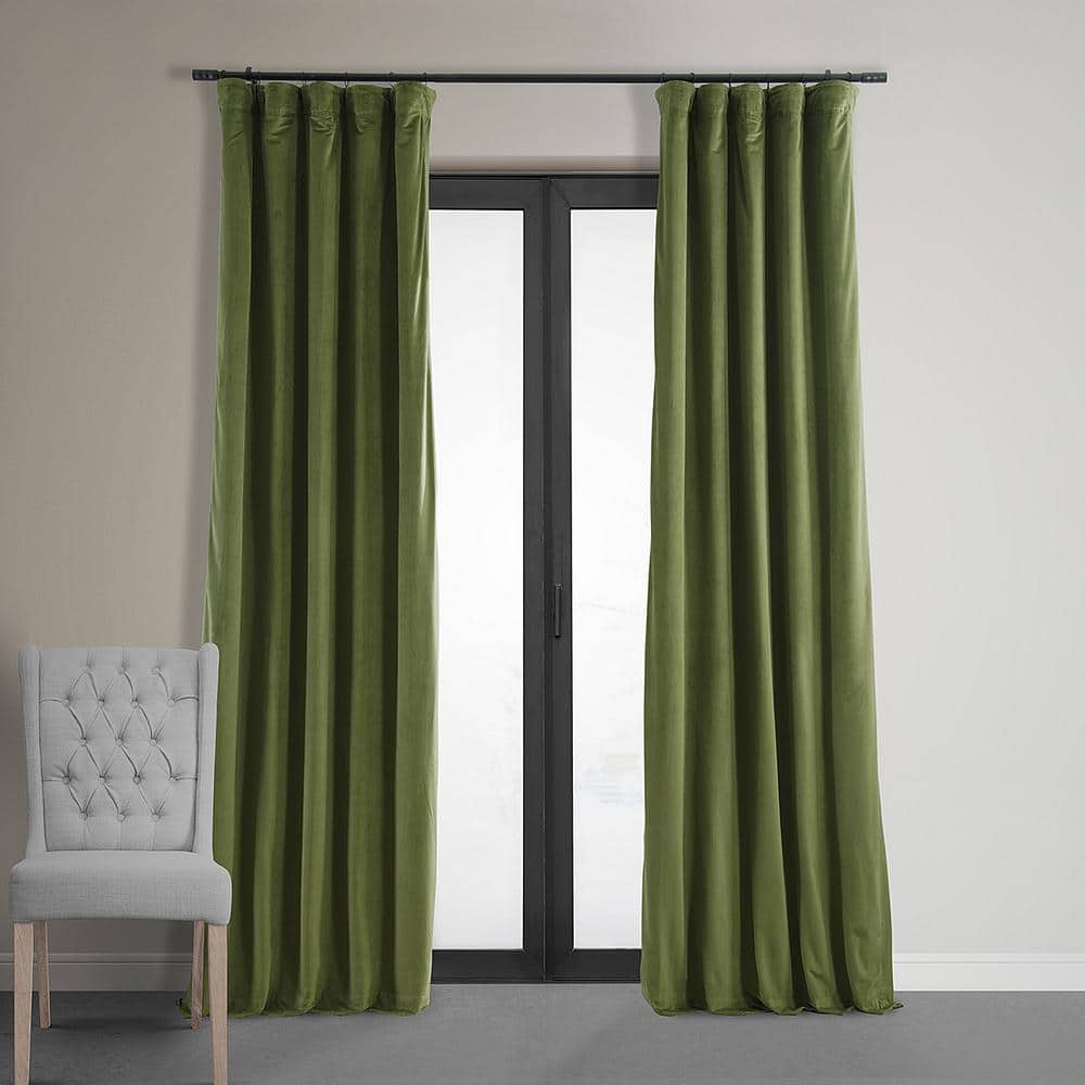 Exclusive Fabrics & Furnishings Basque Green Velvet Rod Pocket Blackout Curtain - 50 in. W x 120 in. L (1 Panel) VPCH-180102-120 - The Home Depot