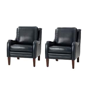 Gertrudis Navy 27.56 in. W Genuine Leather Upholstered Arm Chair with Nailhead Trims (Set of 2)