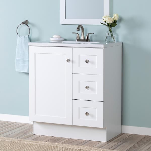 Glacier Bay Bannister 31 in. W x 19 in. D x 35 in. H Single Sink Freestanding Bath Vanity in White with White Cultured Marble Top