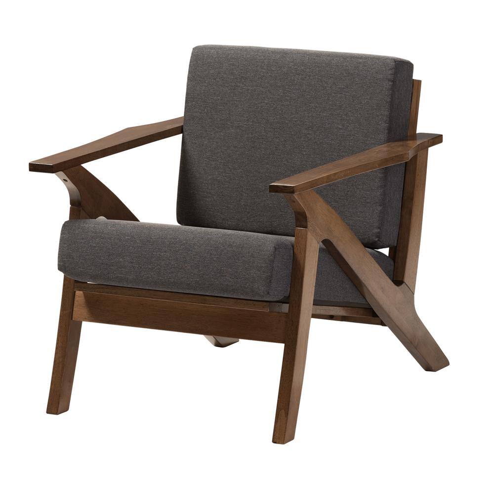Sustainably Sourced Gray Leather and Wood Mid-Century Chaise