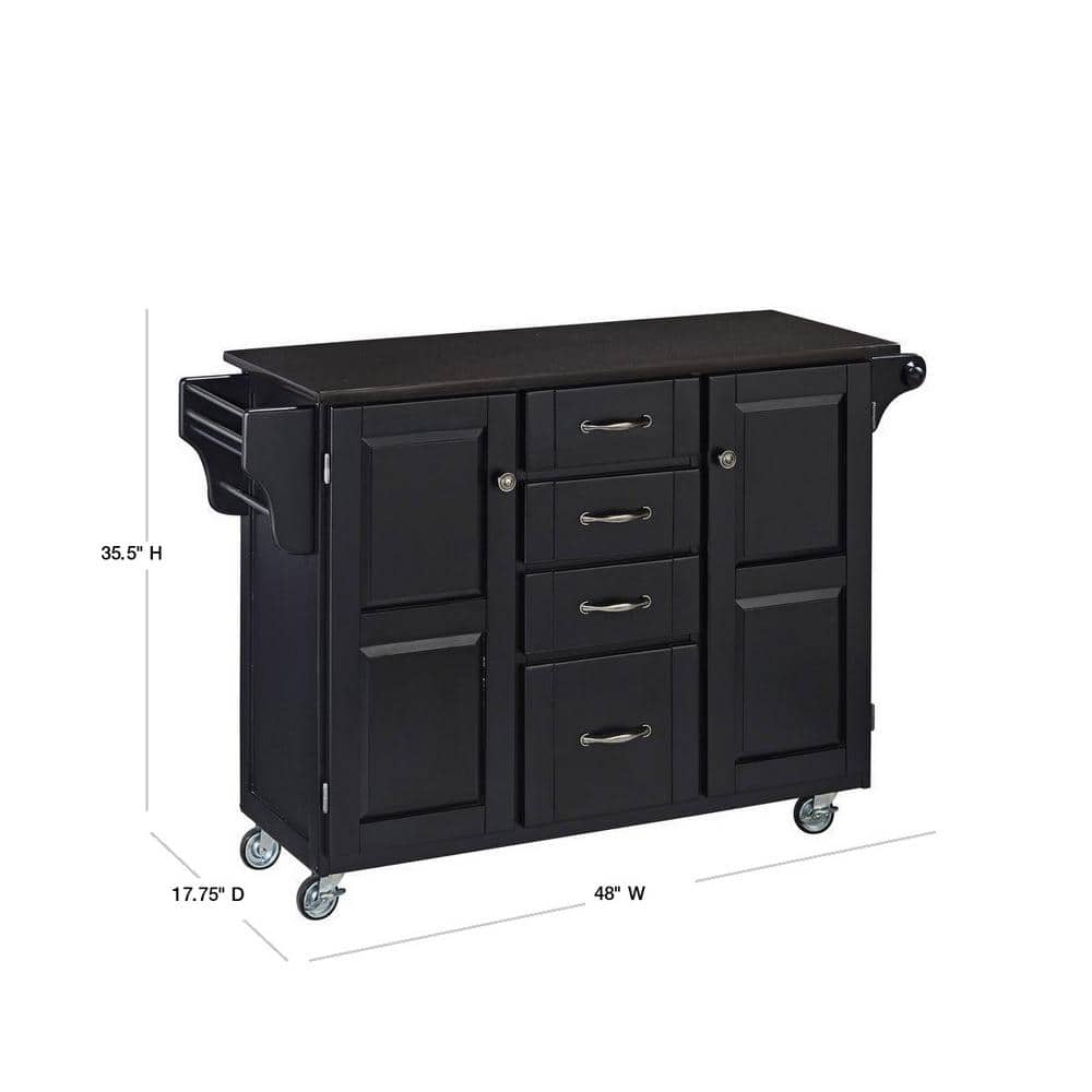 Black Granite Top Kitchen Cart with Storage and Spice Rack