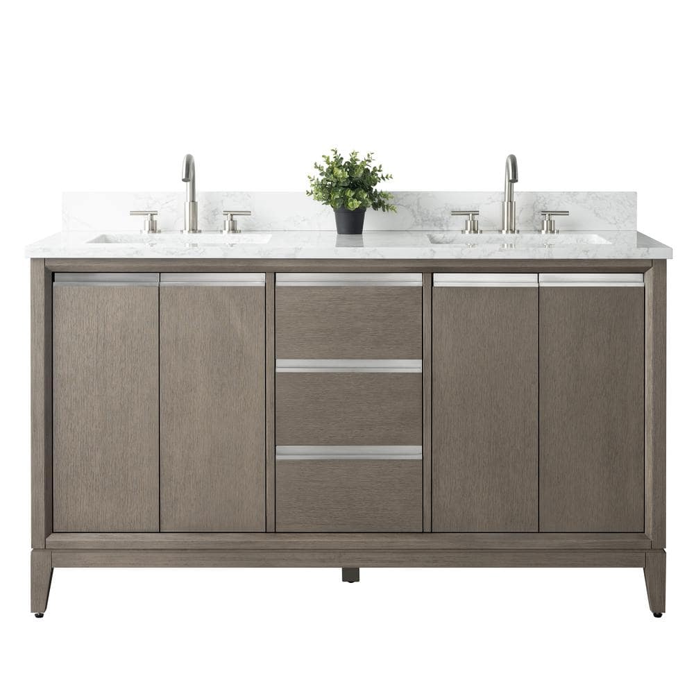 Driftwood Gray Double Sink Bathroom Vanity with Marble Top