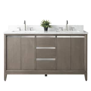 60 in. W x 22 in. D x 34 in. H Double Sink Bathroom Vanity in Driftwood Gray with Engineered Marble Top