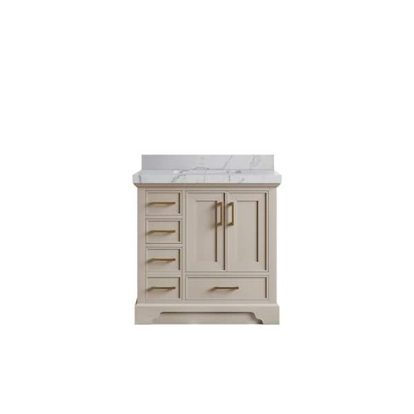 Willow Collections Charlotte 36 in. Single Sink Freestanding Fine Grain Bath Vanity with Venatino Qt. Top Unassembled