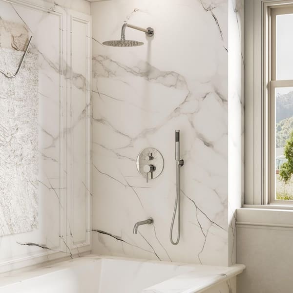 Crozet 3-Spray Wall Mount Tub and Handheld Shower Head Shower Faucet 1.8 GPM in. Polished Chrome (Valve Included)