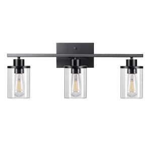 24 in. 3-Light Matte Black Vanity Light with Clear Glass Shade