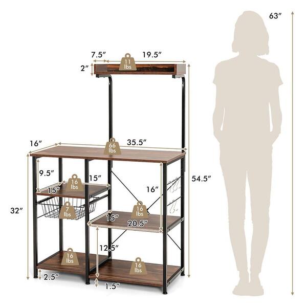 Gizoon Home Kitchen Baker's Rack with Spacious Storage, 5 Tier Versatile  Microwave Stand Shelf with Basket & Side Hooks,Free Standing, Sturdy