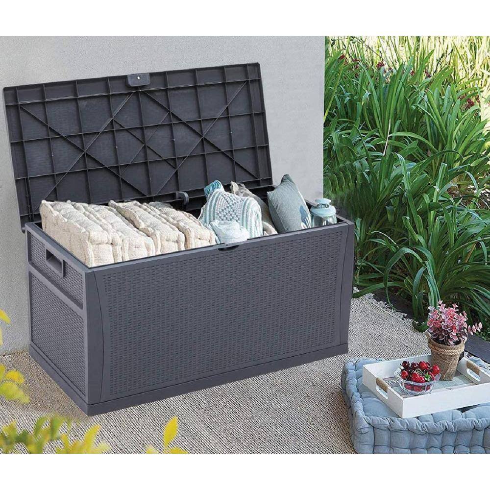 Gray Wicker Pattern 120 Gallon Resin Deck Box