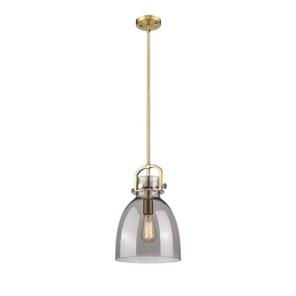 Innovations Newton Bell 100-Watt 1 Light Brushed Brass Shaded Pendant ...