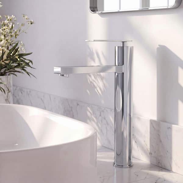 12 in. Tall Single-Hole Single-Handle Bathroom Faucet for Vessel Sinks Vessel Faucet in Chrome with Pop-Up Drain