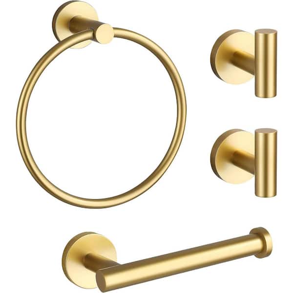 Cubilan 6.69 in. W x 1.97 in. D Decorative Wall Shelf, 4-Piece Gold Bathroom Hardware Set