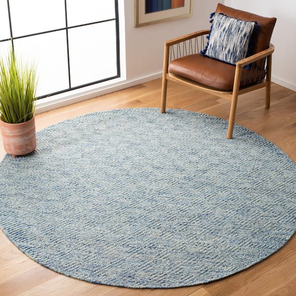 Natura 8 ft. x 8 ft. Round Blue Geometric Area Rug