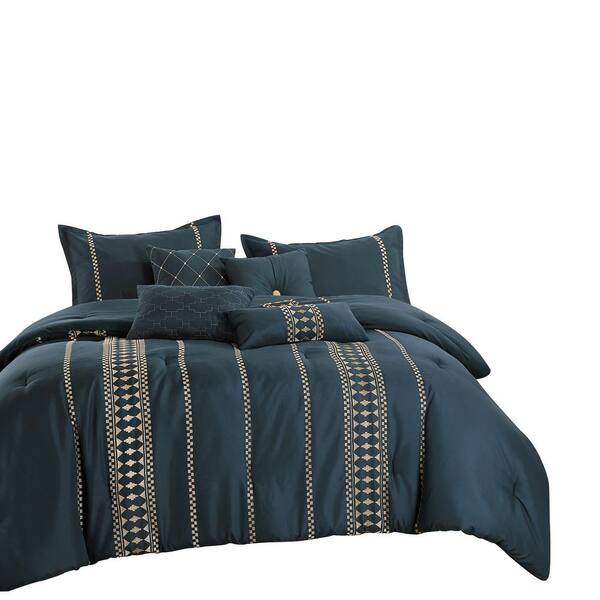 Microfiber Bedding Comforter Set,King Size 7 Pcs Black Oversize Luxury Stripe 