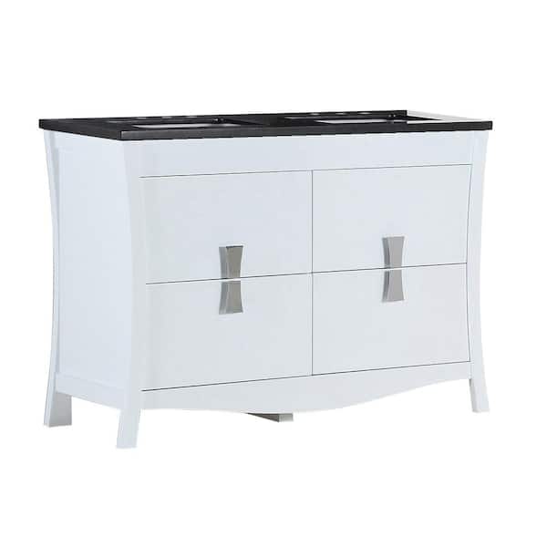 Bellaterra Home Tracy 48 in. W x 19 in. D x 34 in. H Double Vanity in White with Granite Vanity Top in Black Galaxy with White Basins