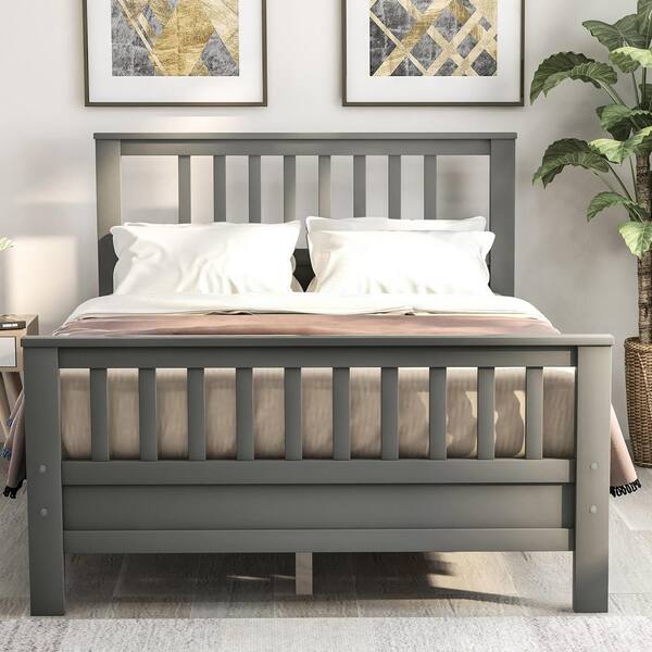 ANBAZAR Grey Easy Assembly Full Wood Platform Bed, Wood