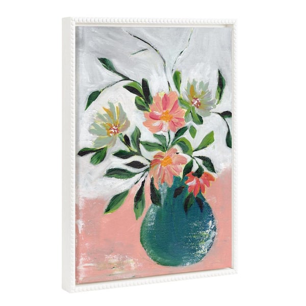 Vintage Soft Flower Painting Framed Canvas Wall Art 1-Piece White Framed Canvas Art Print, 18 in. x 24 in.