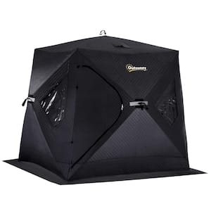 2-Person Insulated Ice Fishing Shelter Pop-Up Portable Ice Fishing Tent with Carry Bag and Anchors, Black