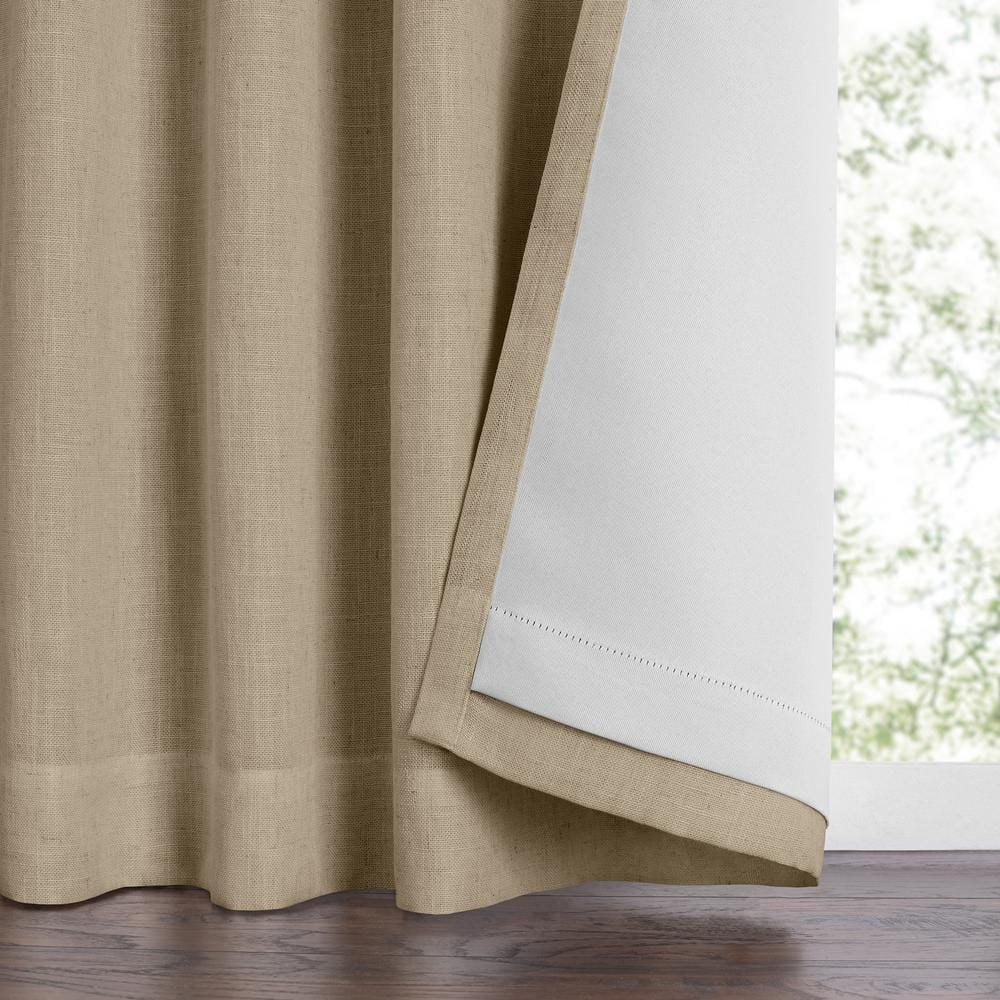 Beige Linen Blackout Pleated Curtain Panel