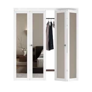 72 in. x 80.5 in. 1-Lite Mirror and MDF White Prefinishied Closet Bifold Door with Hardware Kit