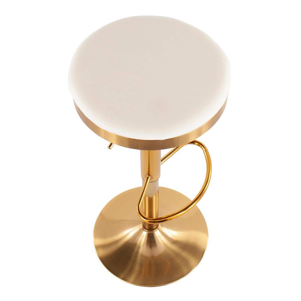 Set of 2 Gold Steel and Cream Velvet Adjustable Swivel Bar Stools