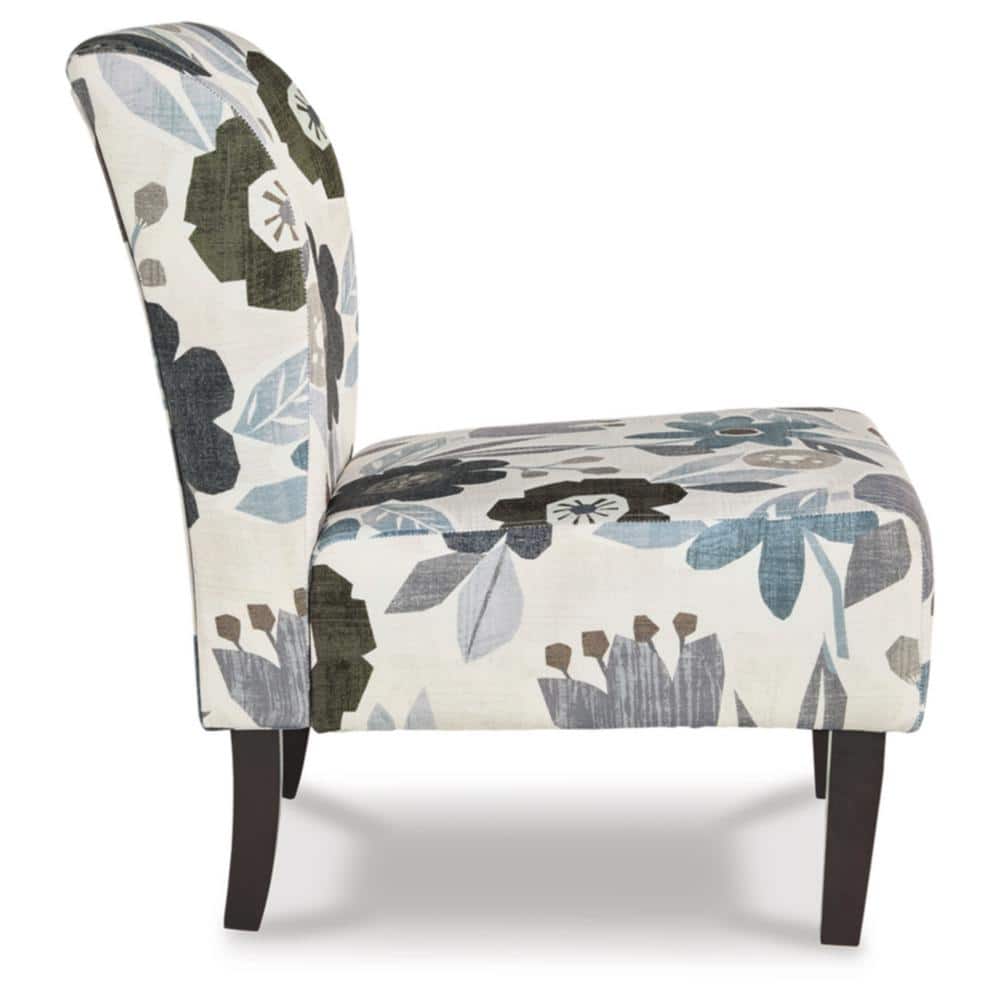 Triptis Floral Armless Accent Chair in Blue, Gray, and Beige