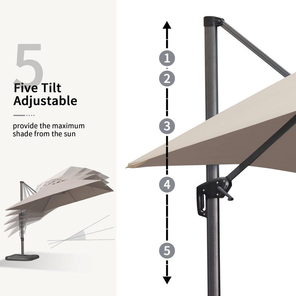 8 ft. Taupe Square Cantilever Patio Umbrella with Gray Aluminum Pole
