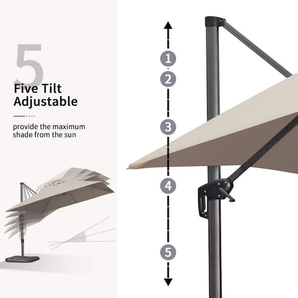 8 ft. Square Outdoor Patio Umbrella Cantilever Umbrella Aluminum Offset 360° Rotation Umbrella in Taupe