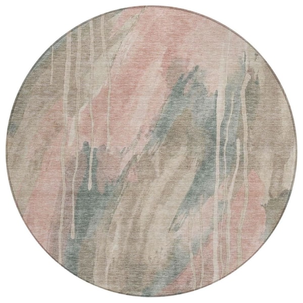 Chantille Machine Washable Indoor/Outdoor Abstract ACN3036 Blush 8 ft. x 8 ft. Round Rug