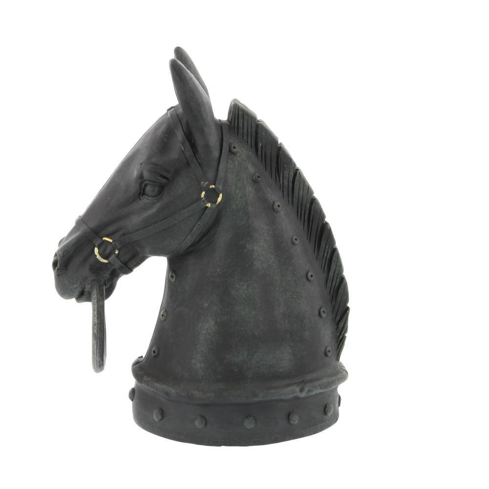 12" Black Resin Horse Head Sculpture with Metal Accents