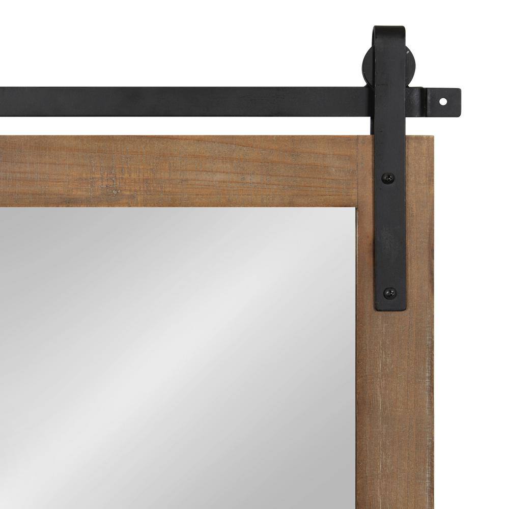Rustic Brown Wood Framed Rectangular Wall Mirror with Metal Brackets