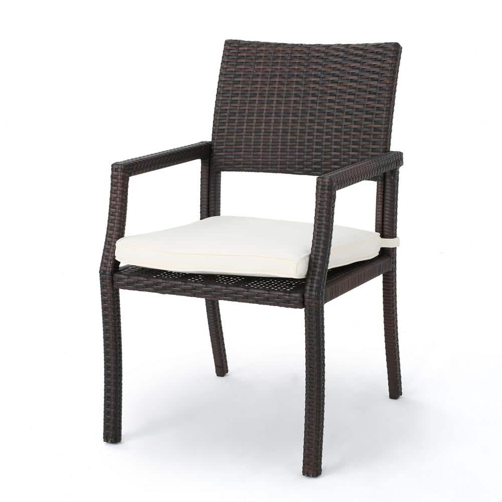 Set of 2 Brown Wicker Outdoor Dining Chairs with Cushions