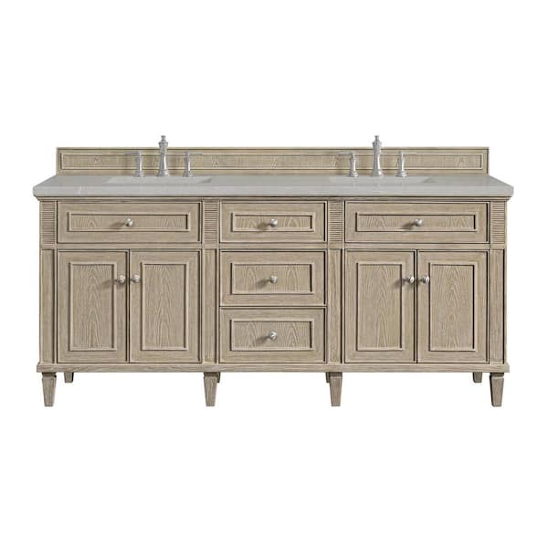 James Martin Vanities Lorelai 72.0 in. W x 23.5 in. D x 34.06 in. H Double Bath Vanity in Whitewashed Oak with Eternal Serena Quartz Top