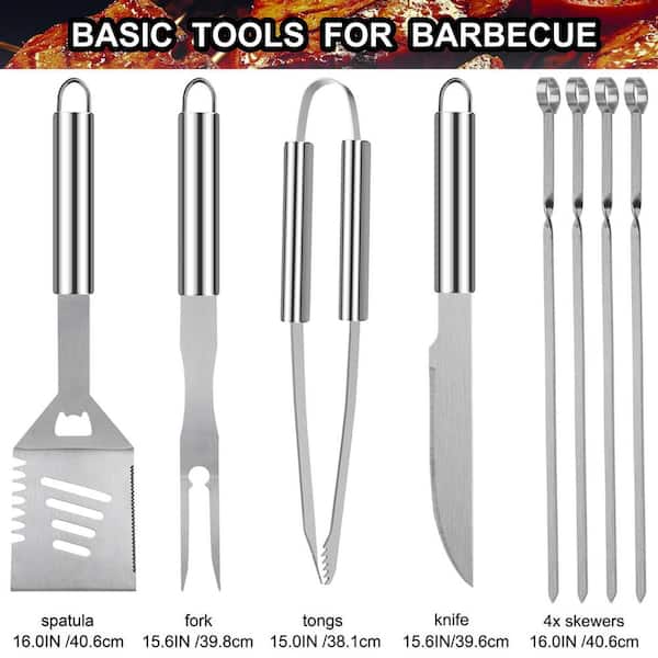 Stainless Steel BBQ Grill Tools Set with Meat Thermometer, Injector, Extra Thick for Outdoor, Grilling and Gift(24-Pack)