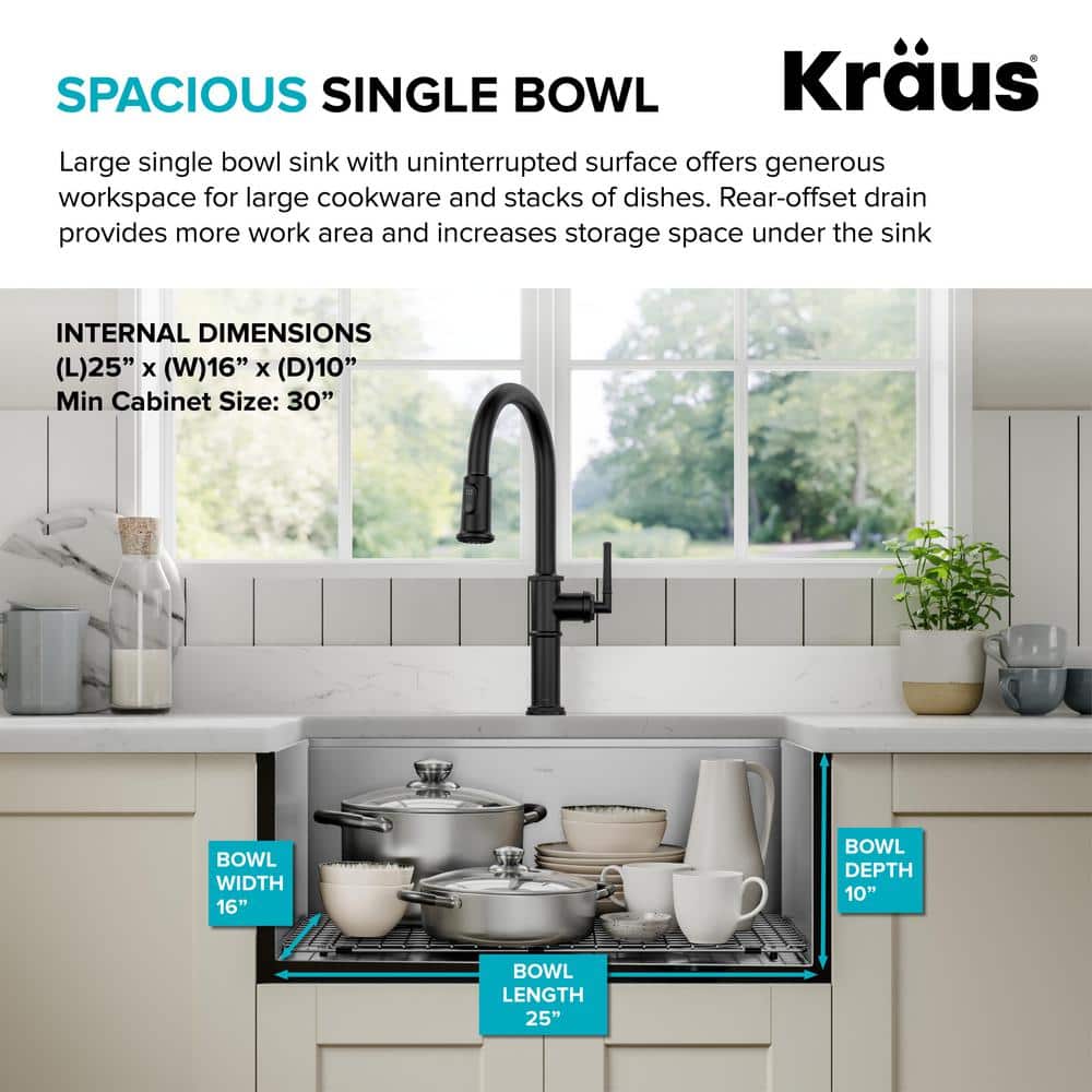 Kore 27-Inch Stainless Steel Farmhouse Workstation Sink