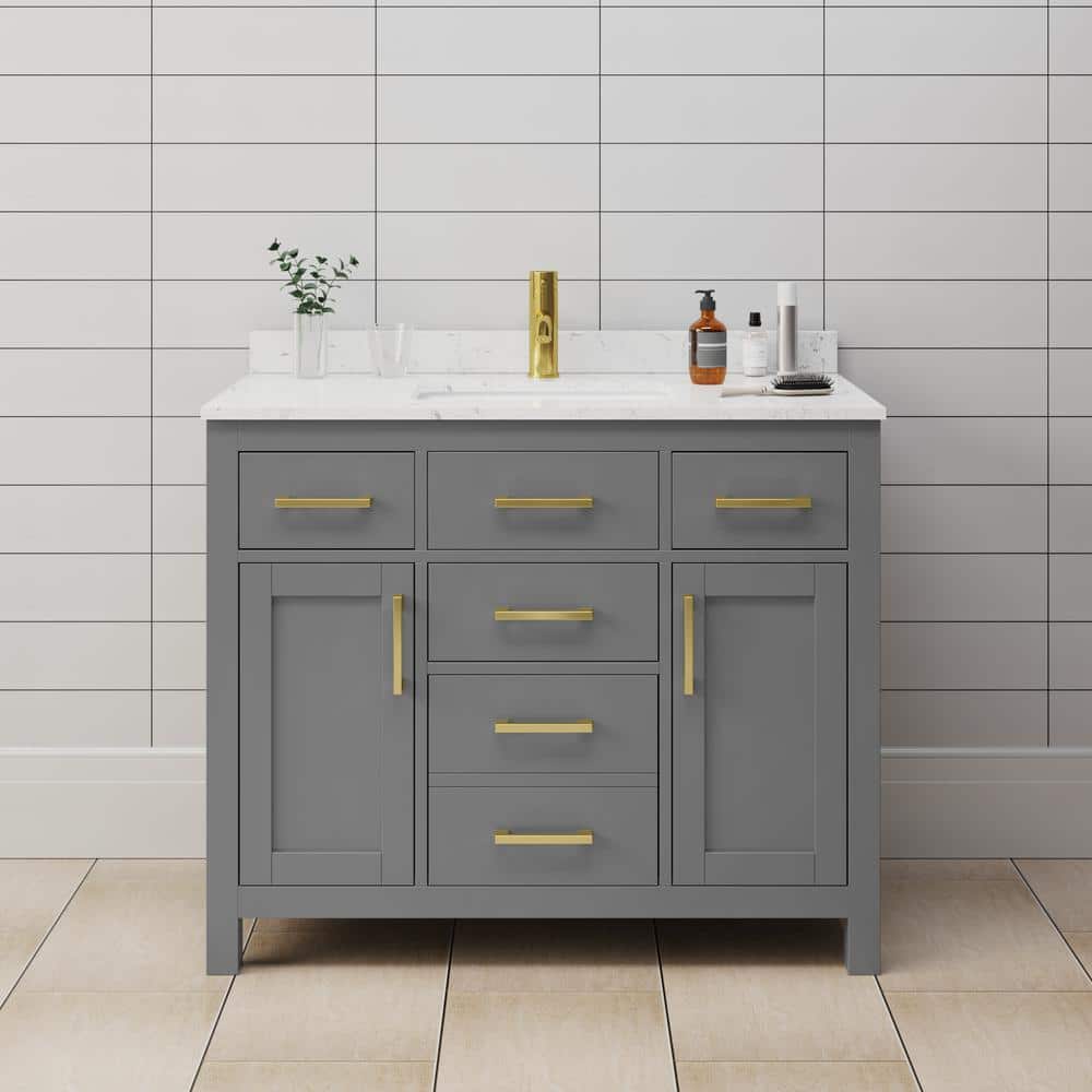 Beckett 42" Dark Gray Freestanding Vanity with Carrara Marble Top