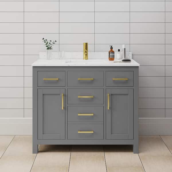 Wyndham Collection Beckett 42 in. W x 22 in. D x 35 in. H Single Sink Bathroom Vanity in Dark Gray with Carrara Cultured Marble Top