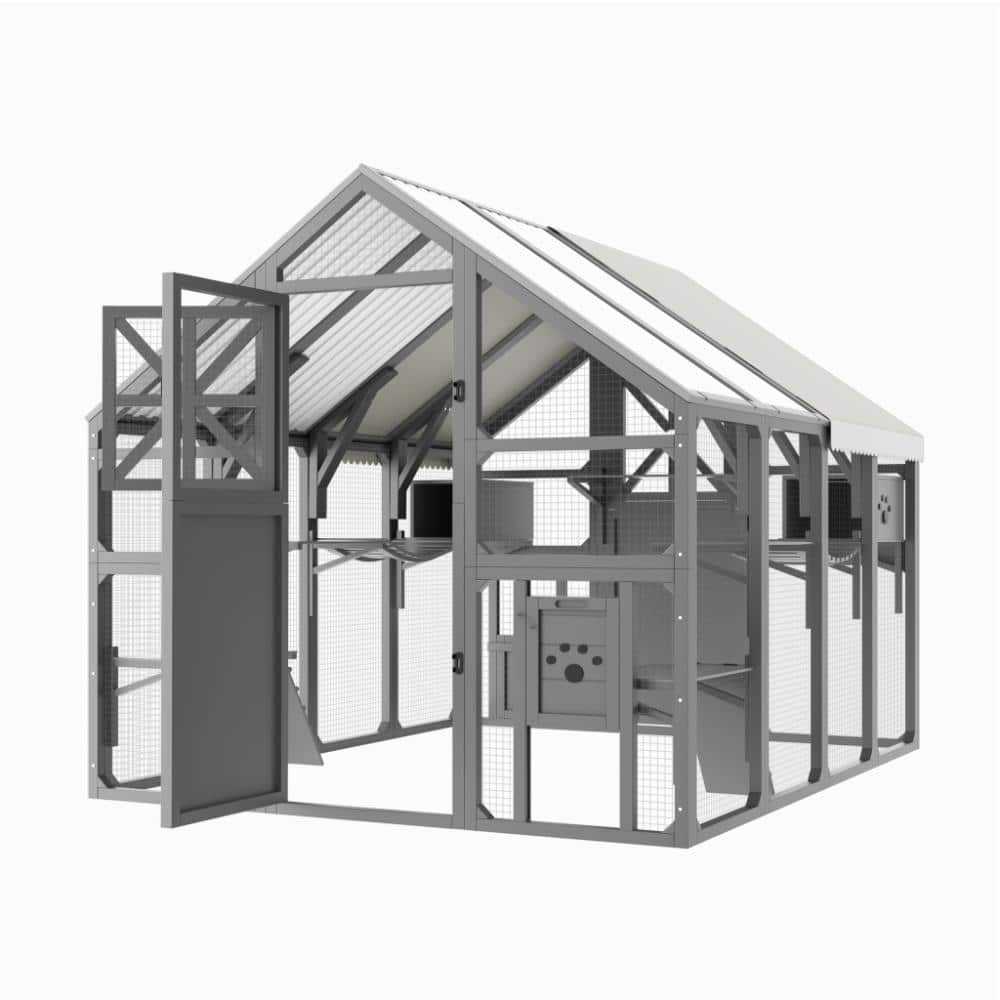 7.87 ft. W x 6 ft. D Greenhouse Outdoor Cat Enclosure with Bridges, PVC Roof, Weatherproof Cover, Gray price history on PriceWatchPro