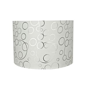 16 in. x 11 in. White and Silver Circle Pattern Drum/Cylinder Lamp Shade
