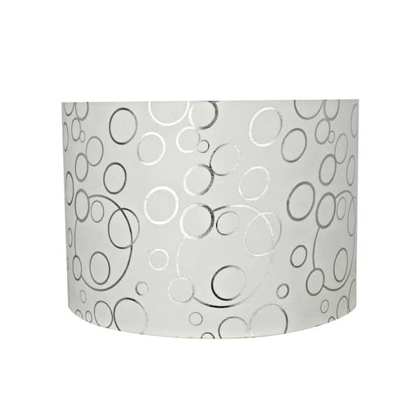 Aspen Creative Corporation 16 in. x 11 in. White and Silver Circle Pattern Drum/Cylinder Lamp Shade