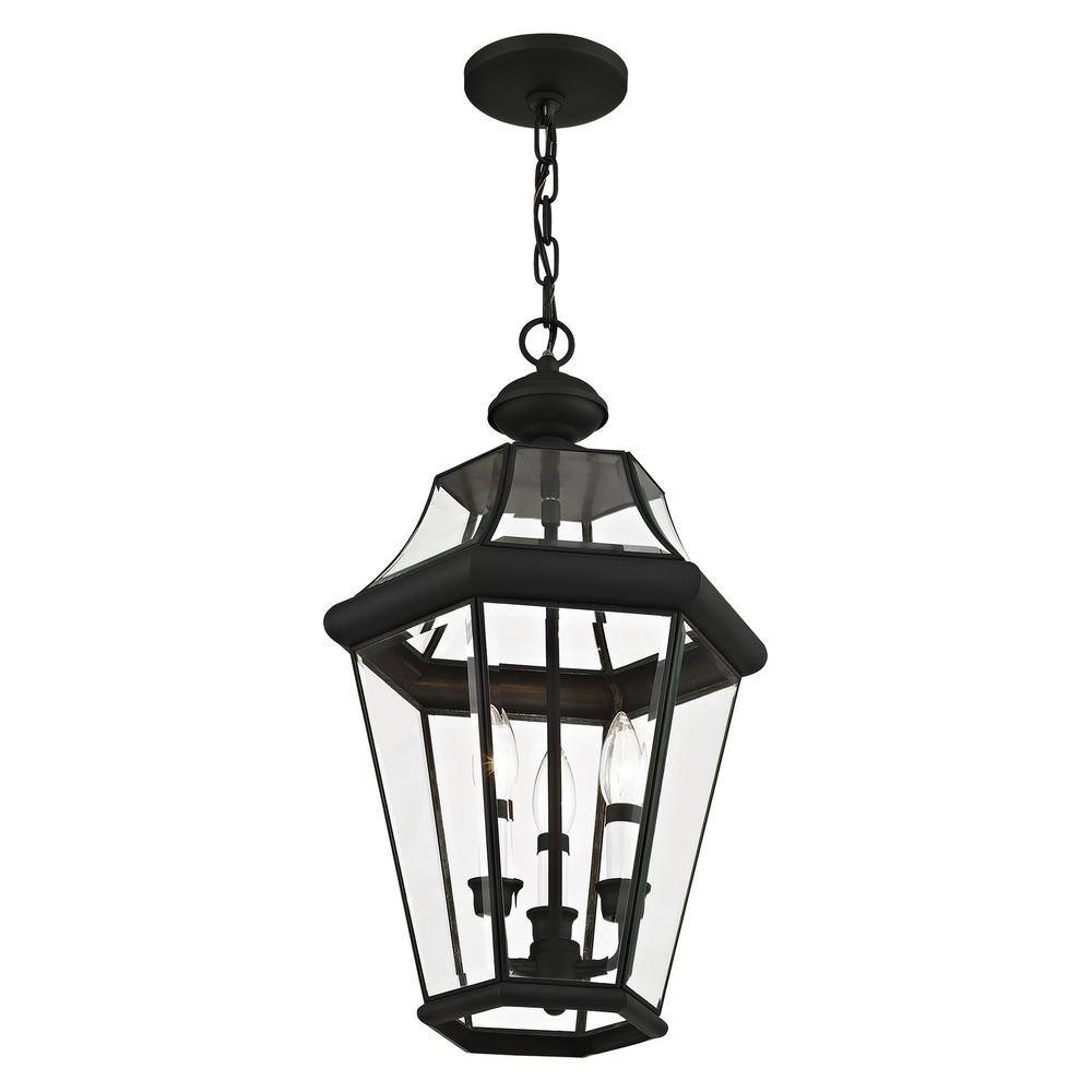 Georgetown Classic Black Brass 3-Light Outdoor Pendant with Clear Beveled Glass