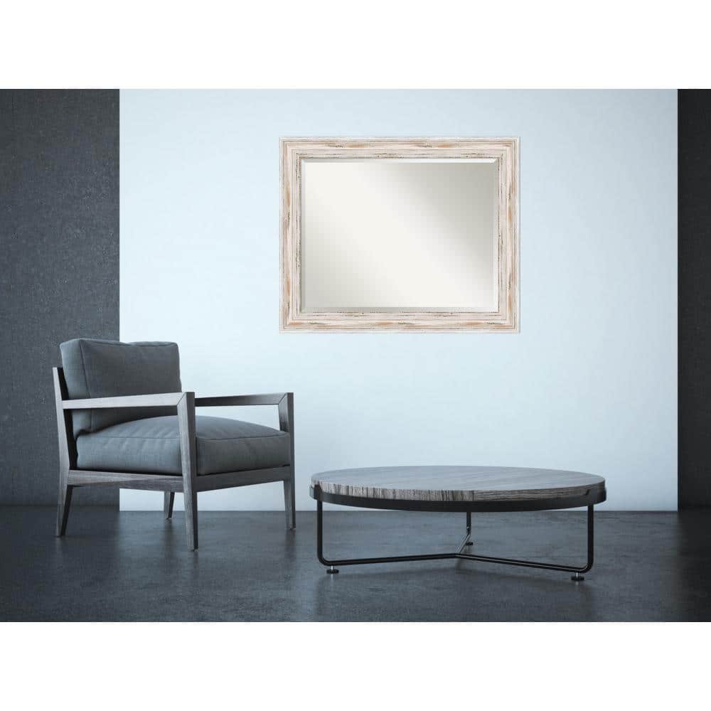 Alexandria Full Length Beveled Wall Mirror with White Wash Wood Frame