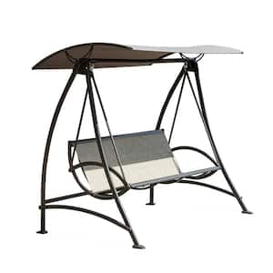 3-Person Outdoor Metal Patio Swing with Adjustable Canopy and Durable Steel Frame in Dark Brown for Garden, Deck, Porch