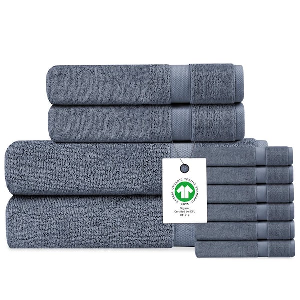Delara Delara Mineral Blue Solid 100% Organic Cotton Luxuriously Plush Towel Set 10-Pieces