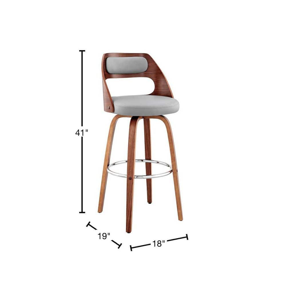 Julius 30" Gray Faux Leather & Walnut Swivel Bar Stool