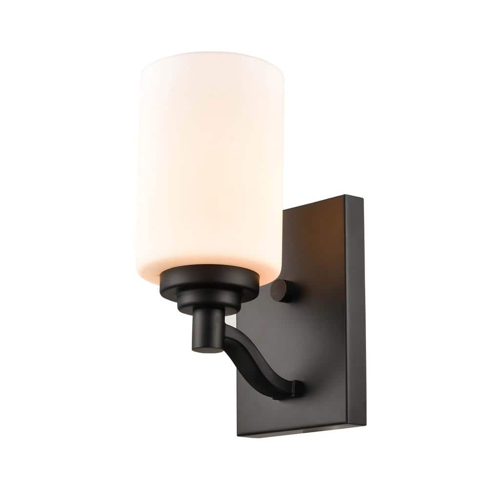 Matte Black Cylinder Wall Sconce with Glass Shade