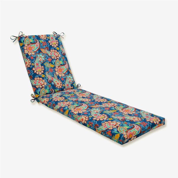Pillow Perfect Paisley 23 in. x 30 in. Deep Seating Outdoor Chaise Lounge Cushion in Blue/Green Party